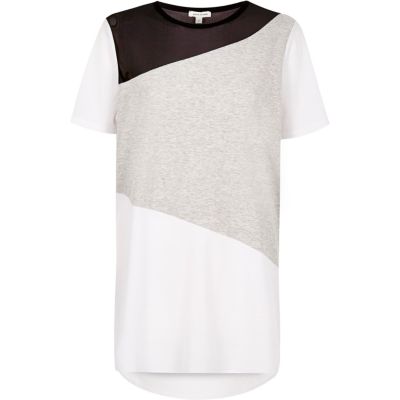 Grey asymmetric panel oversized t-shirt